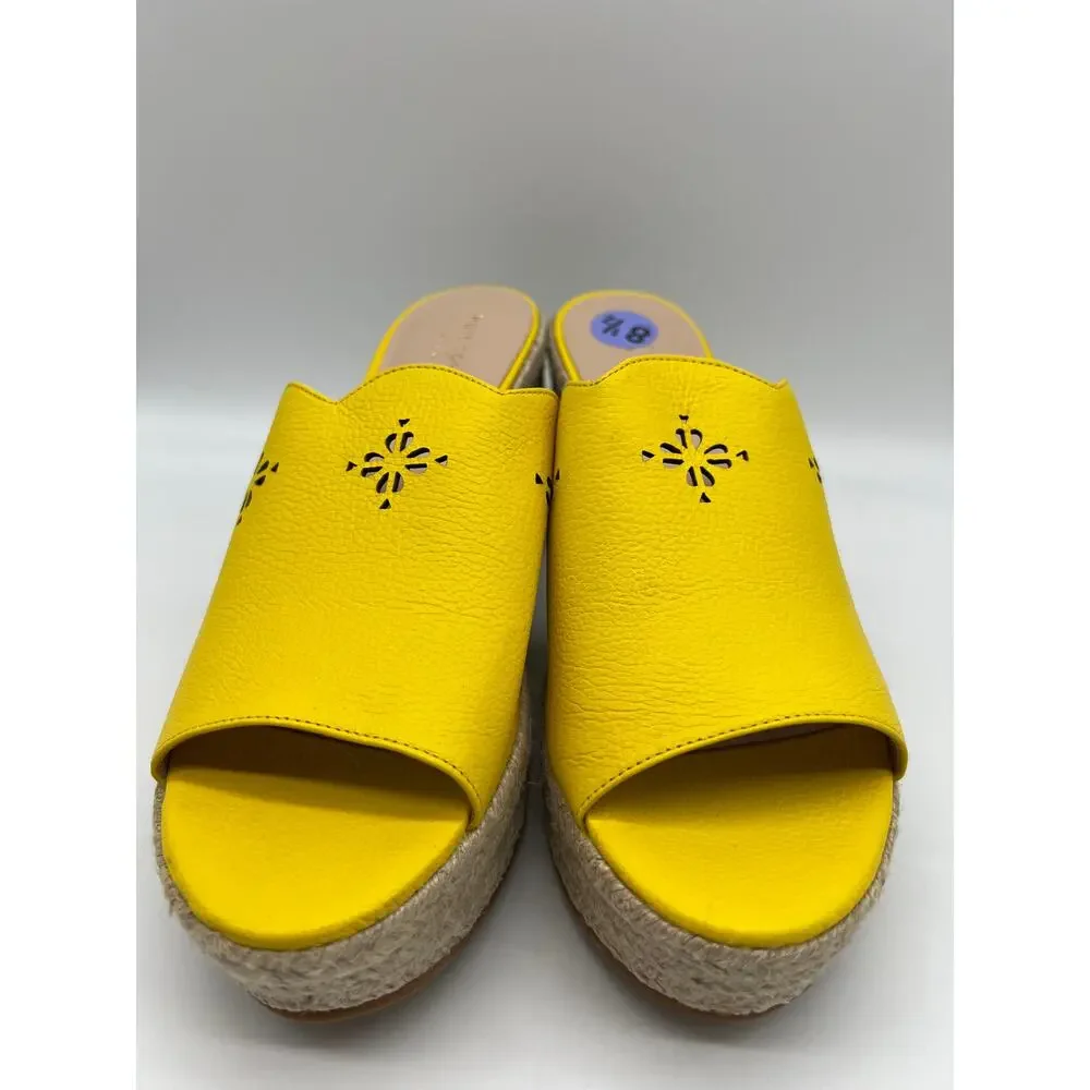 Kate Spade Tenley Espadrille Wedge Mule Sandal Yellow Leather S8311001 Size 8.5
